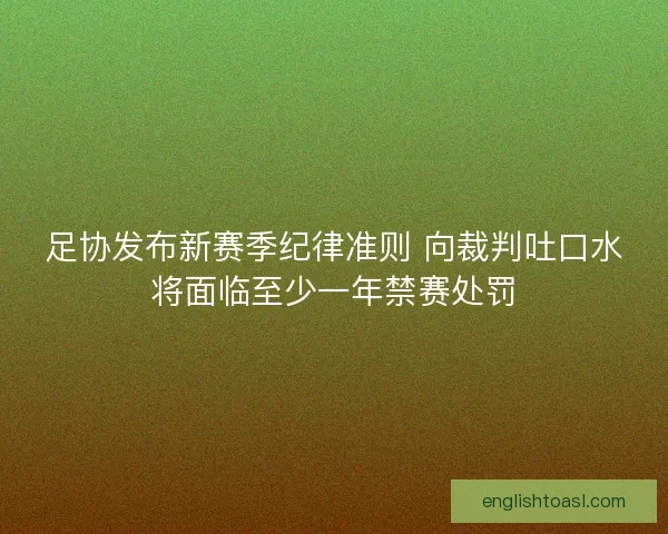 足协发布新赛季纪律准则 向裁判吐口水将面临至少一年禁赛处罚